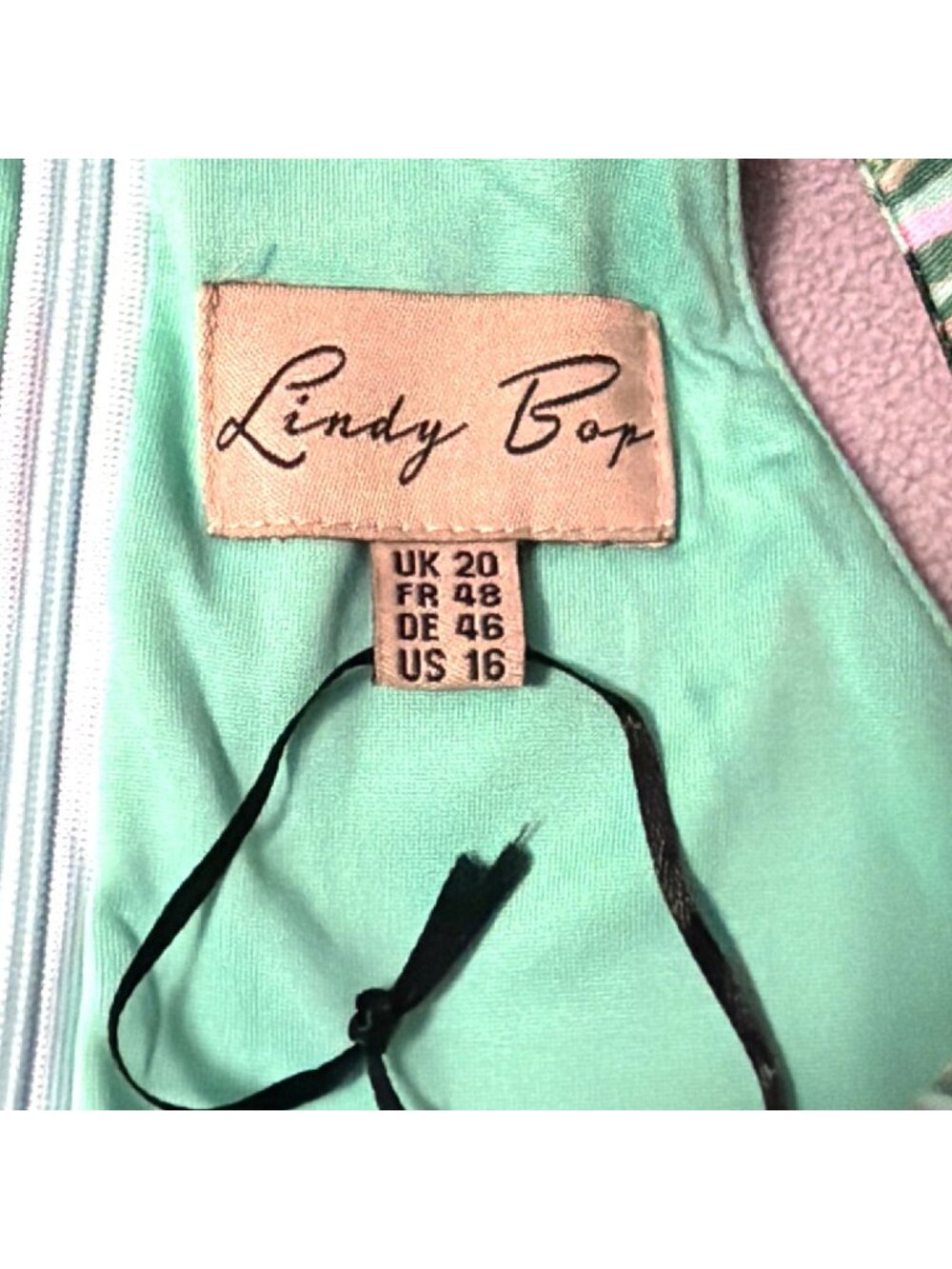Retro Lindy Bop Teal Flamingo Halter Neck Dress Pink Rockabilly 50’s UK 20 US 16 - Picture 4 of 9